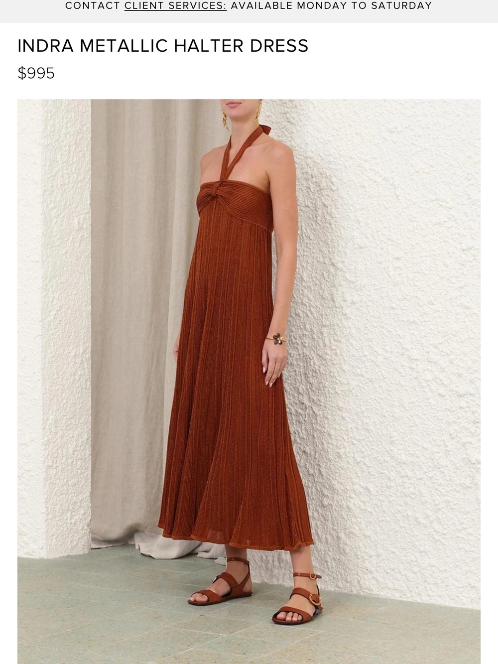 Zimmermann Indra Metallic Halter Maxi Dress — Rust